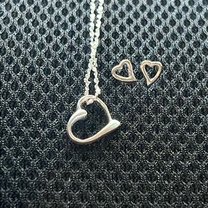 New Genuine 925 Sterling Silver Cut Out Heart Necklace Earrings Gift Box Set